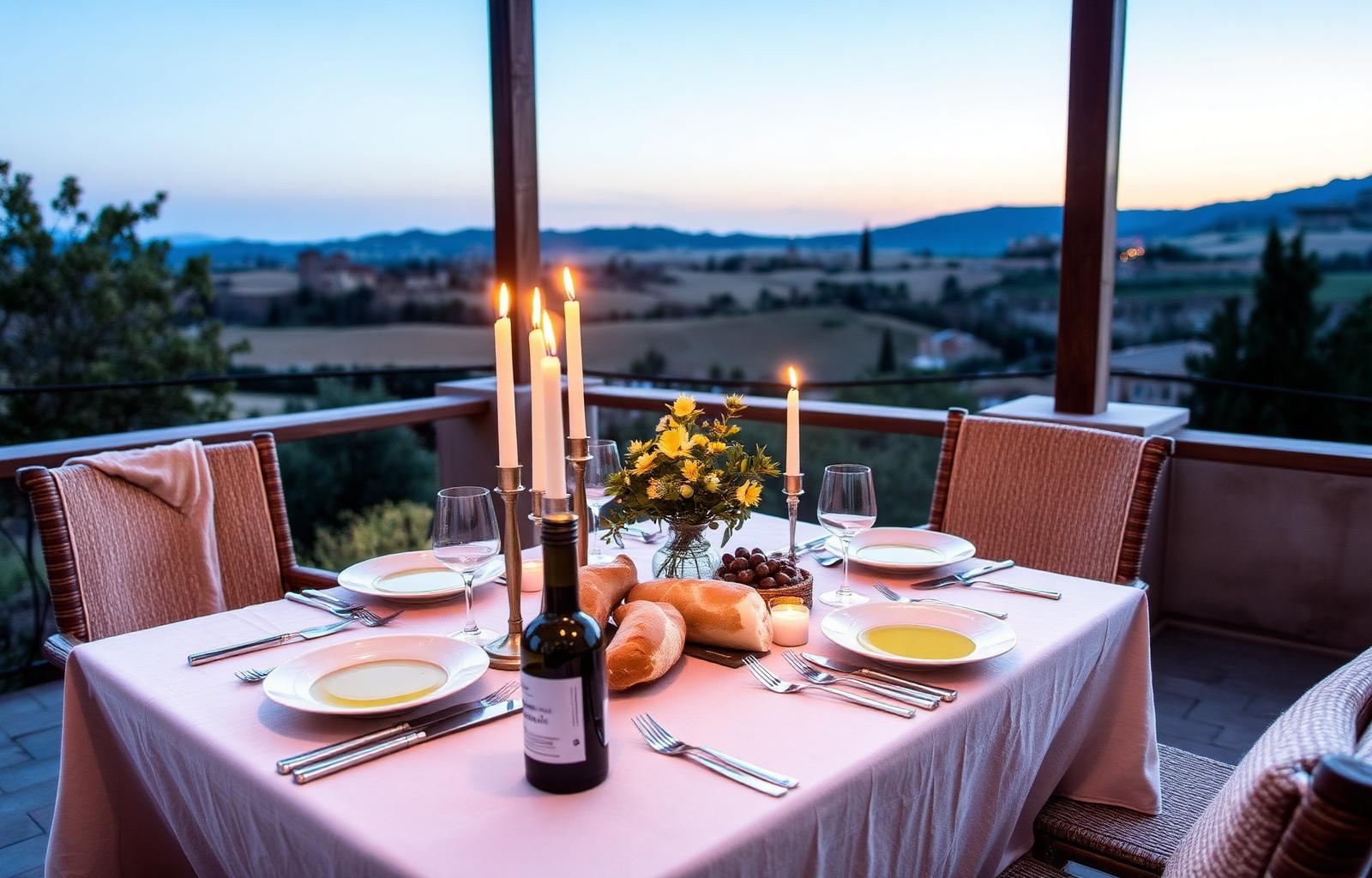 Terrace table set for an estate dinner
